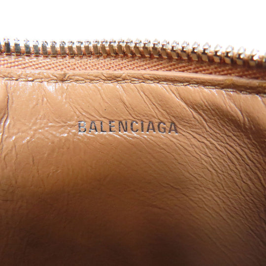BALENCIAGA Coin case 637130 leather beige logo Women Used Authentic