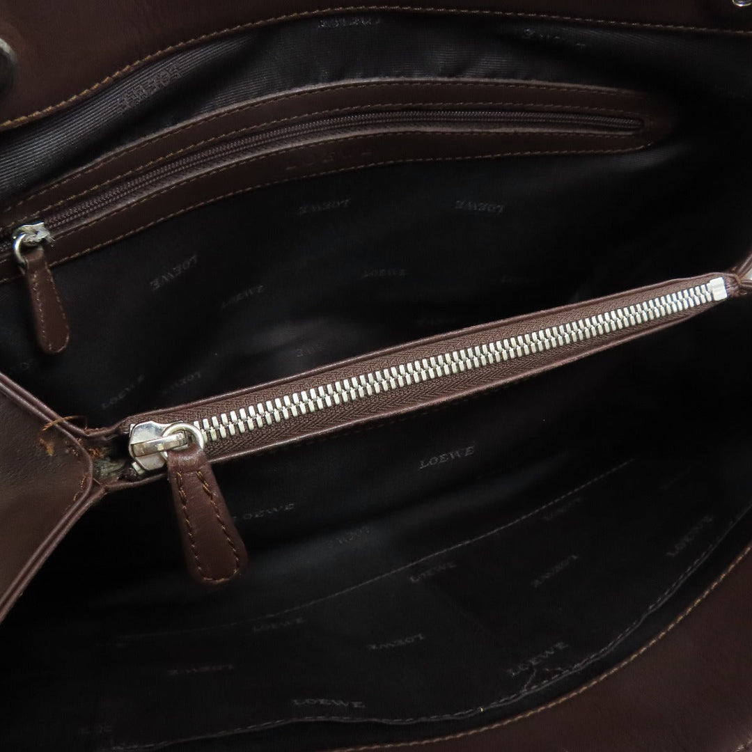 LOEWE Tote Bag leather black anagram Women Used Authentic
