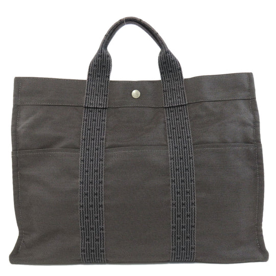 HERMES Tote Bag canvas gray Her Line Tote MM Women Used Authentic