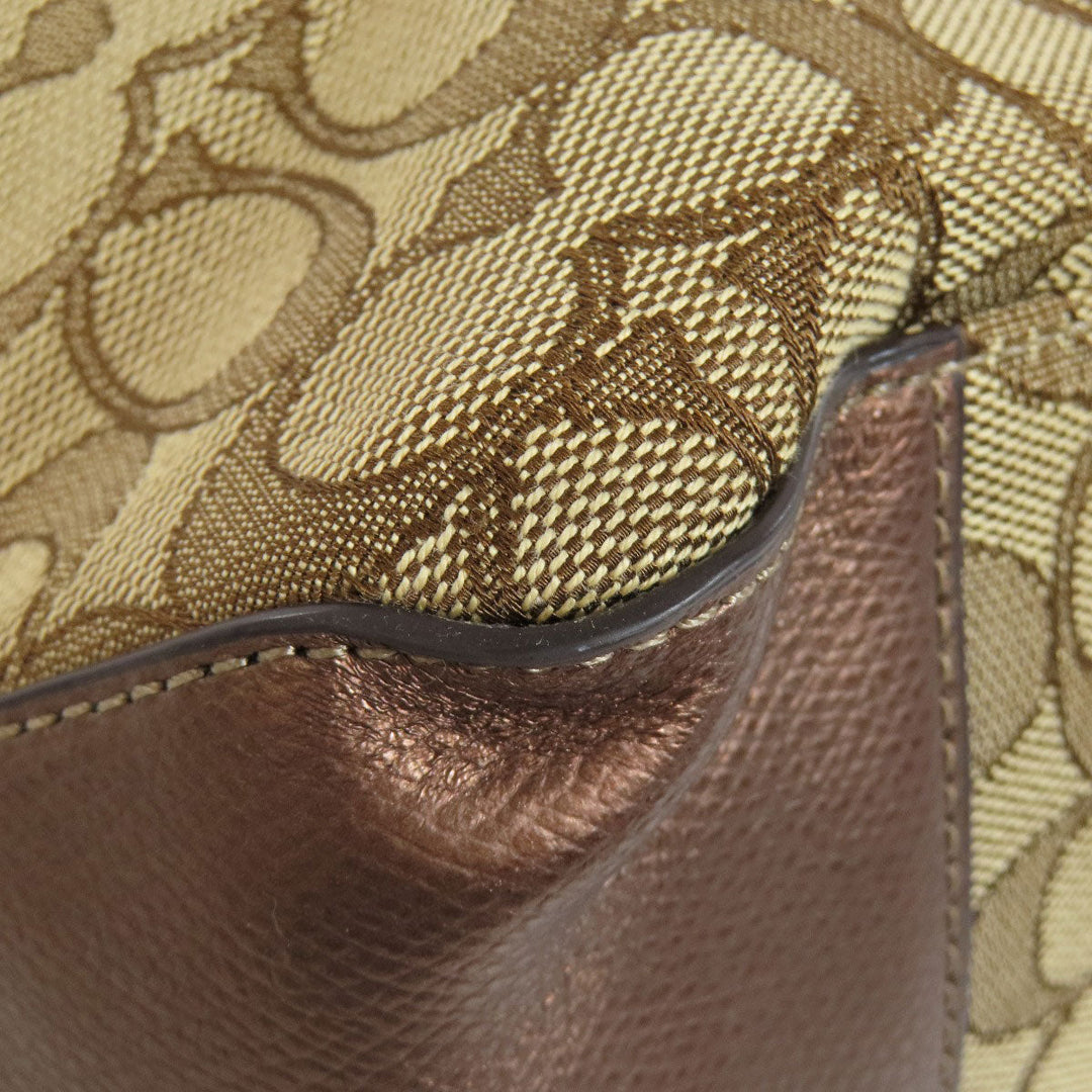 COACH Handbag F55364 canvas Brown Signature Women Used Authentic