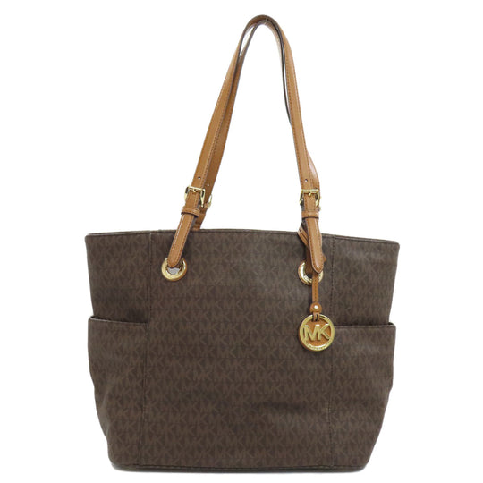 MICHAEL KORS Tote Bag PVC Brown MK signature Women Used Authentic