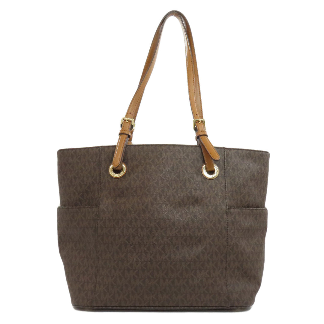 MICHAEL KORS Tote Bag PVC Brown MK signature Women Used Authentic
