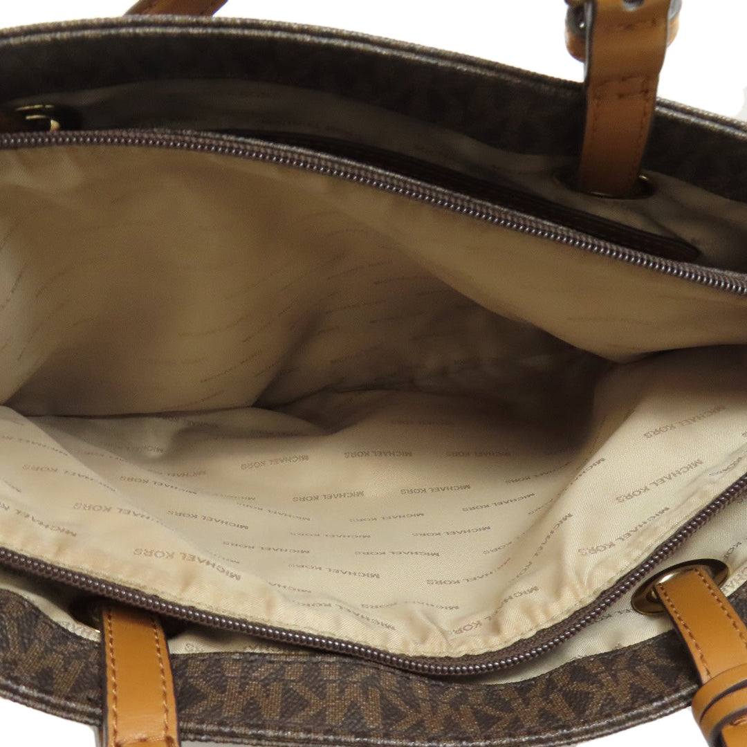 MICHAEL KORS Tote Bag PVC Brown MK signature Women Used Authentic