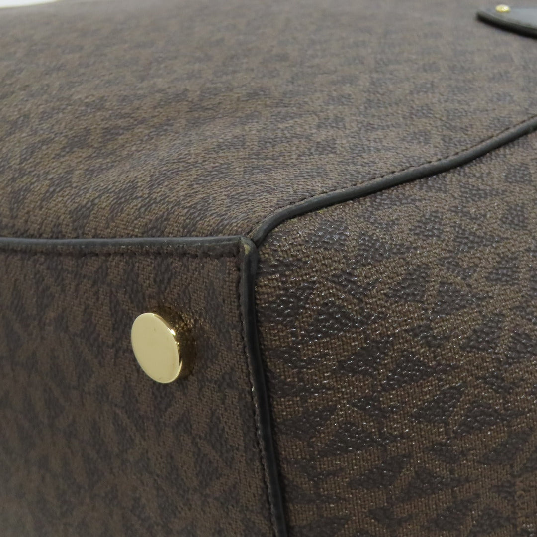 MICHAEL KORS Tote Bag PVC Brown MK signature Women Used Authentic