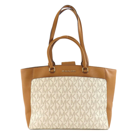 MICHAEL KORS Tote Bag PVC beige MK Signature 2WAY Women Used Authentic