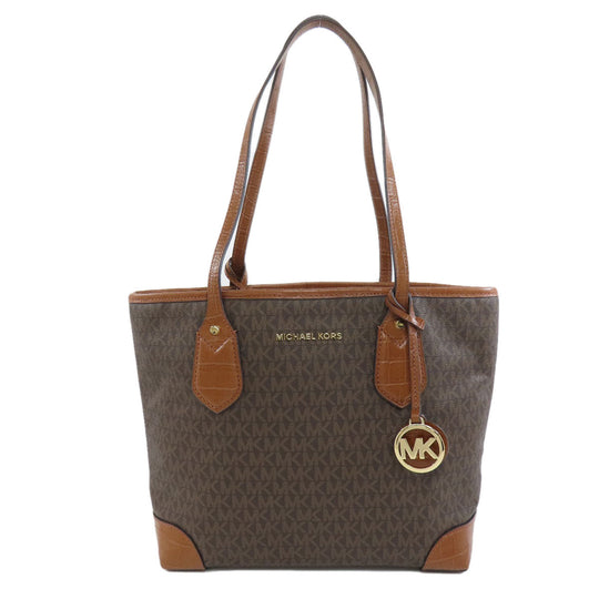 MICHAEL KORS Tote Bag PVC Brown MK signature Women Used Authentic
