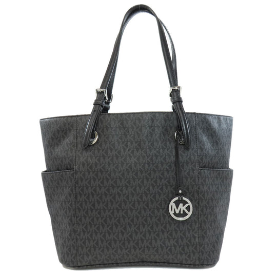 MICHAEL KORS Tote Bag PVC black MK signature Women Used Authentic
