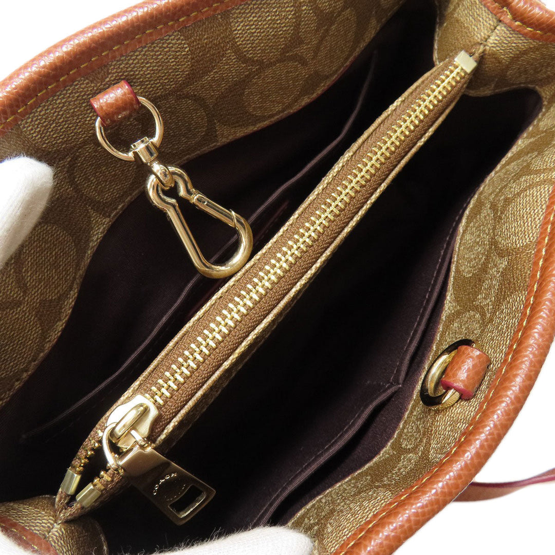 COACH Handbag F34605 PVC Brown Signature 2WAY Women Used Authentic