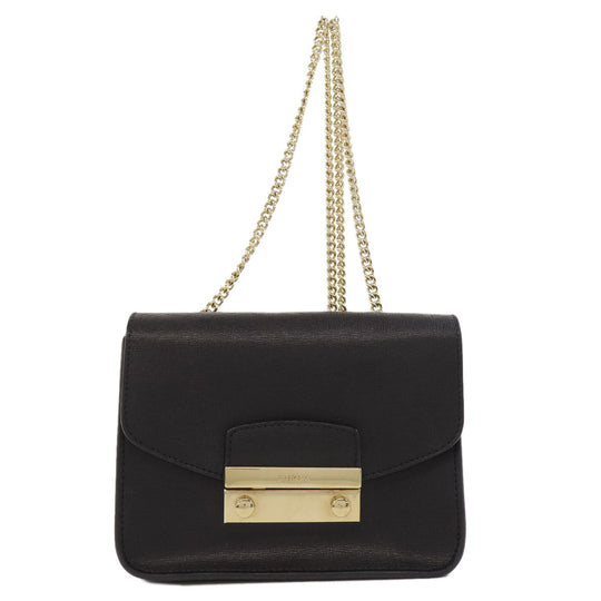 Furla Shoulder Bag leather black ChainShoulder Women Used Authentic