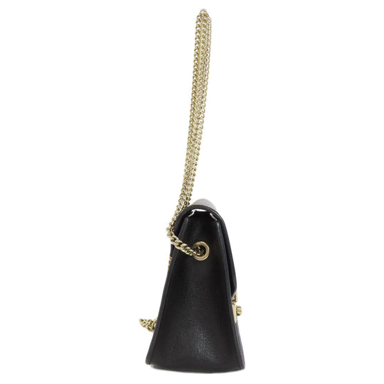 Furla Shoulder Bag leather black ChainShoulder Women Used Authentic