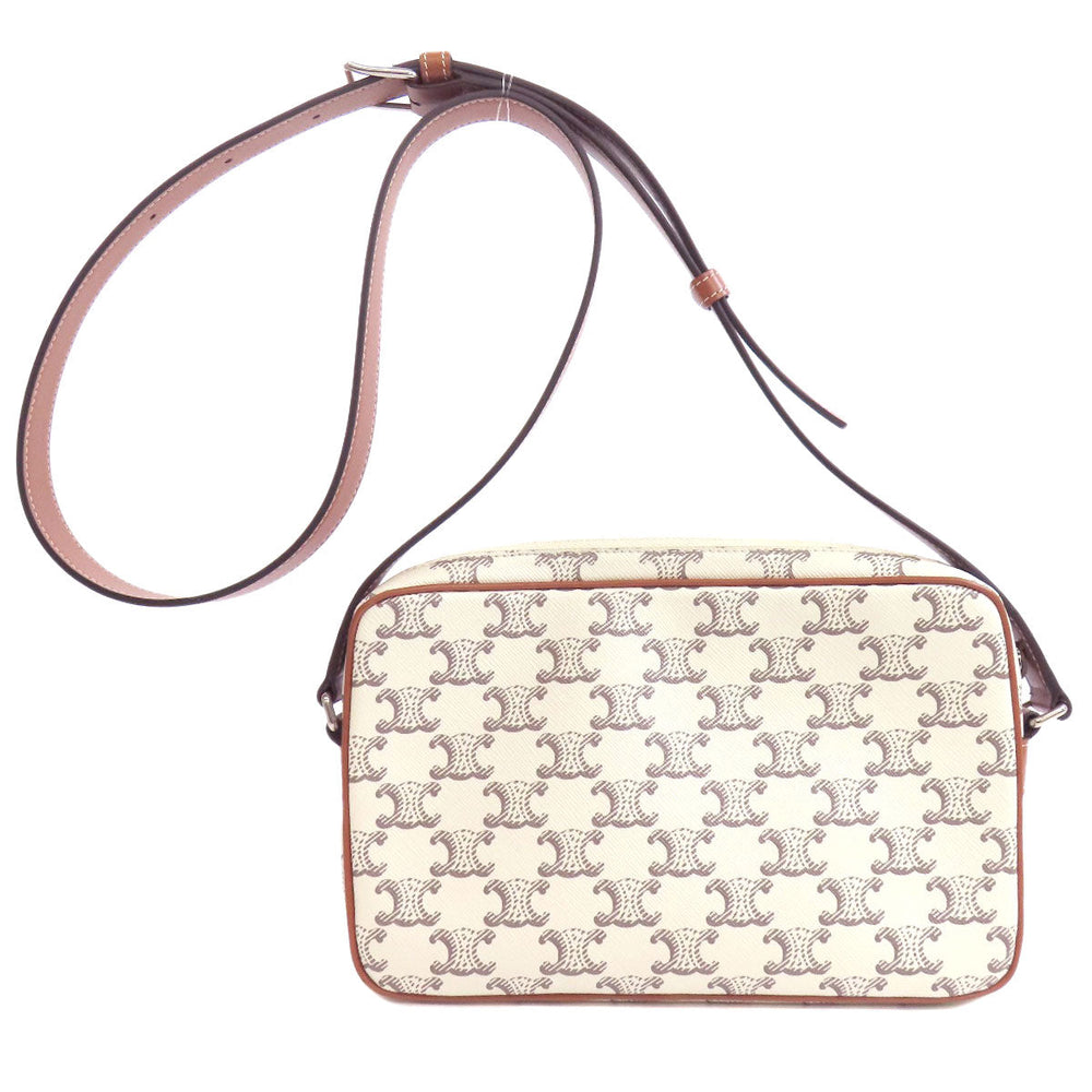 CELINE Shoulder Bag PVC white Triomphe Women Used Authentic