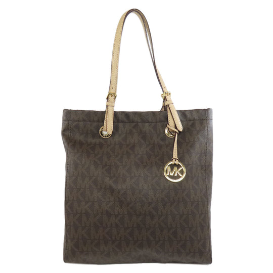 MICHAEL KORS Tote Bag PVC Brown MK signature Women Used Authentic