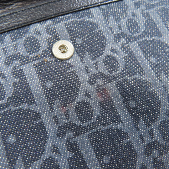 Christian Dior Long Wallet Purse denim Navy Trotter Pattern Women Used Authentic