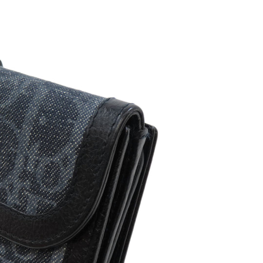Christian Dior Long Wallet Purse denim Navy Trotter Pattern Women Used Authentic
