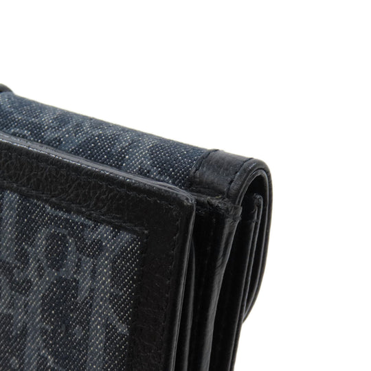 Christian Dior Long Wallet Purse denim Navy Trotter Pattern Women Used Authentic