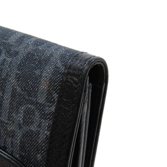 Christian Dior Long Wallet Purse denim Navy Trotter Pattern Women Used Authentic