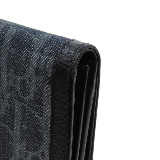 Christian Dior Long Wallet Purse denim Navy Trotter Pattern Women Used Authentic