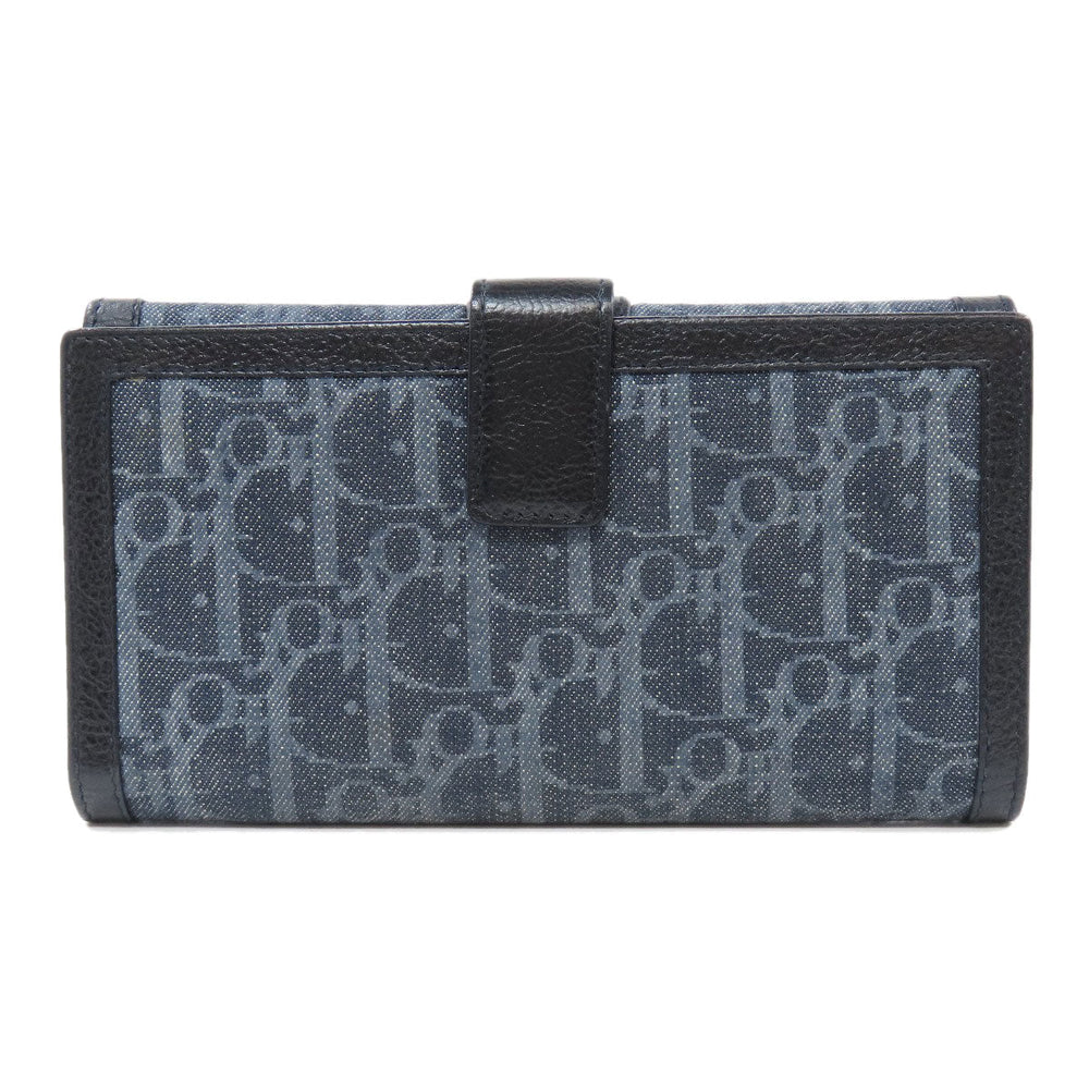 Christian Dior Long Wallet Purse denim Navy Trotter Pattern Women Used Authentic
