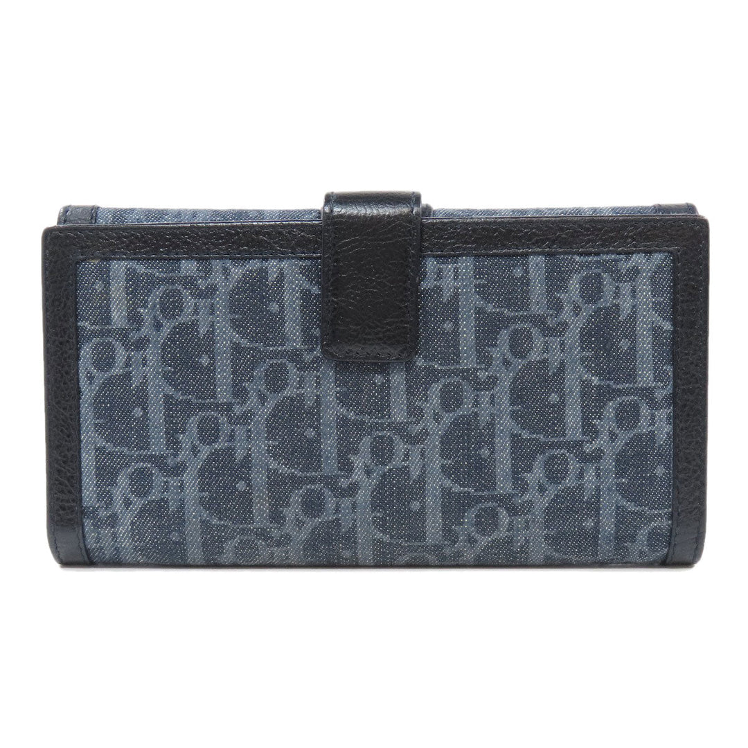 Christian Dior Long Wallet Purse denim Navy Trotter Pattern Women Used Authentic