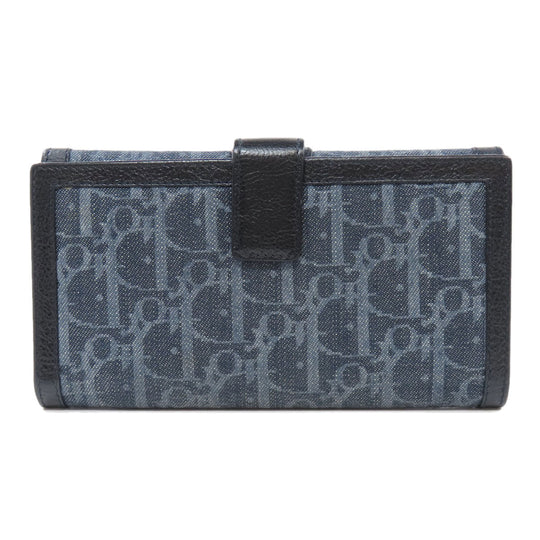 Christian Dior Long Wallet Purse denim Navy Trotter Pattern Women Used Authentic