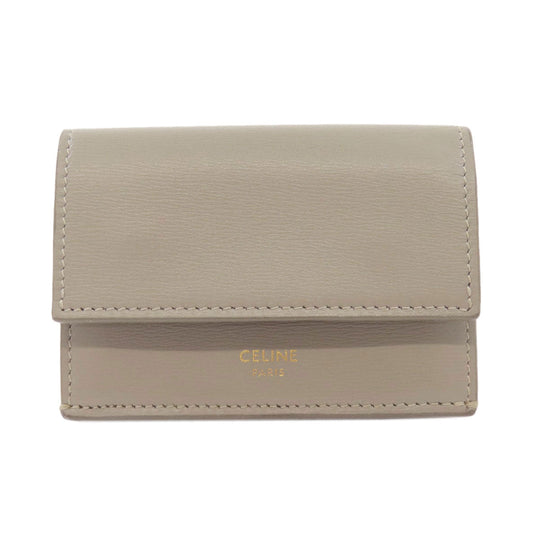 CELINE Bifold Wallet leather green Tri-fold wallet Women Used Authentic