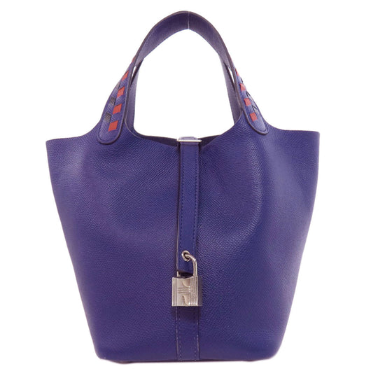 HERMES Handbag Epsom Navy Picotin Lock PM Blue Ankle Trace Silver Metal Women Used Authentic