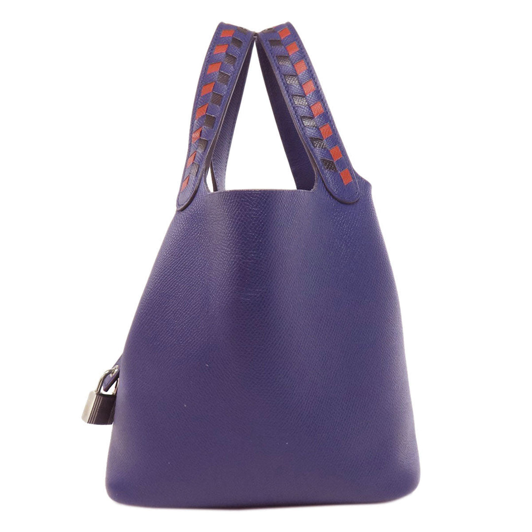HERMES Handbag Epsom Navy Picotin Lock PM Blue Ankle Trace Silver Metal Women Used Authentic