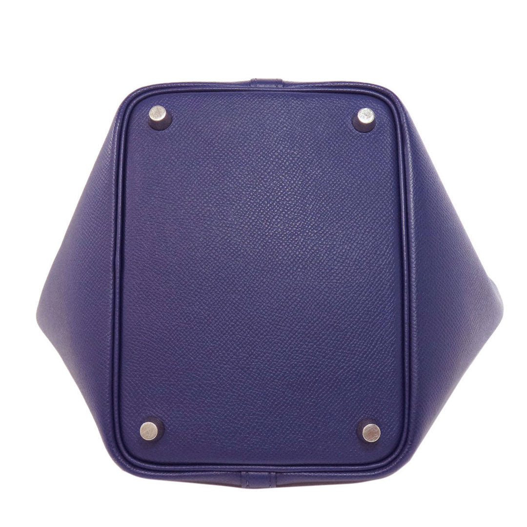 HERMES Handbag Epsom Navy Picotin Lock PM Blue Ankle Trace Silver Metal Women Used Authentic