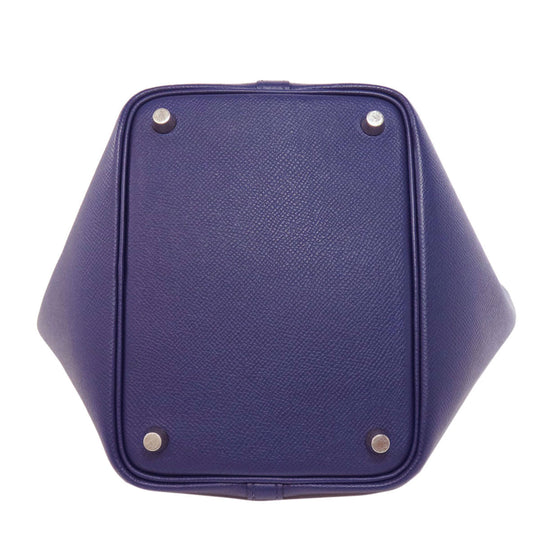 HERMES Handbag Epsom Navy Picotin Lock PM Blue Ankle Trace Silver Metal Women Used Authentic