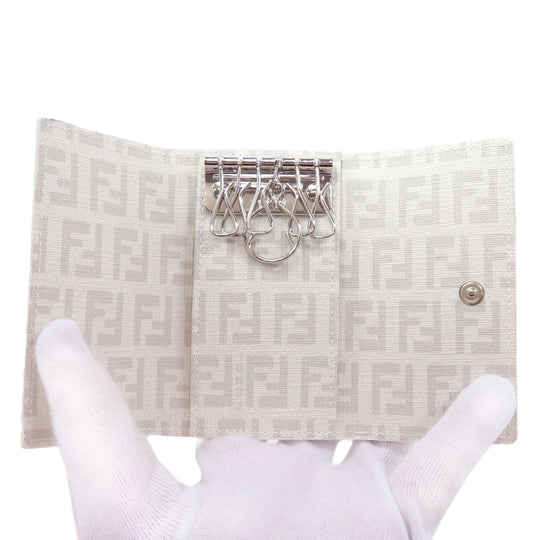 FENDI Key case Key holder  PVC white Zucca Pattern