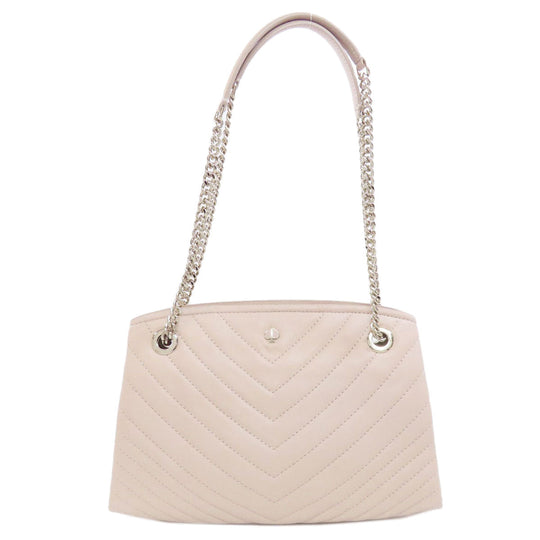 Kate Spade Shoulder Bag leather beige Vstitch Women Used Authentic