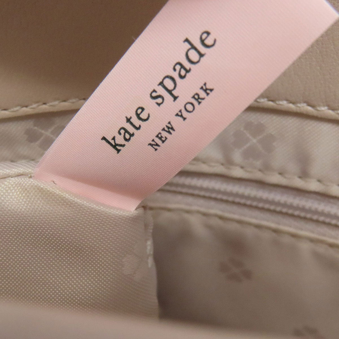 Kate Spade Shoulder Bag leather beige Vstitch Women Used Authentic