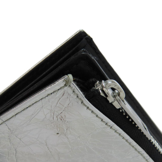 Maison Margiela Bifold Wallet leather Silver metallic Women Used Authentic