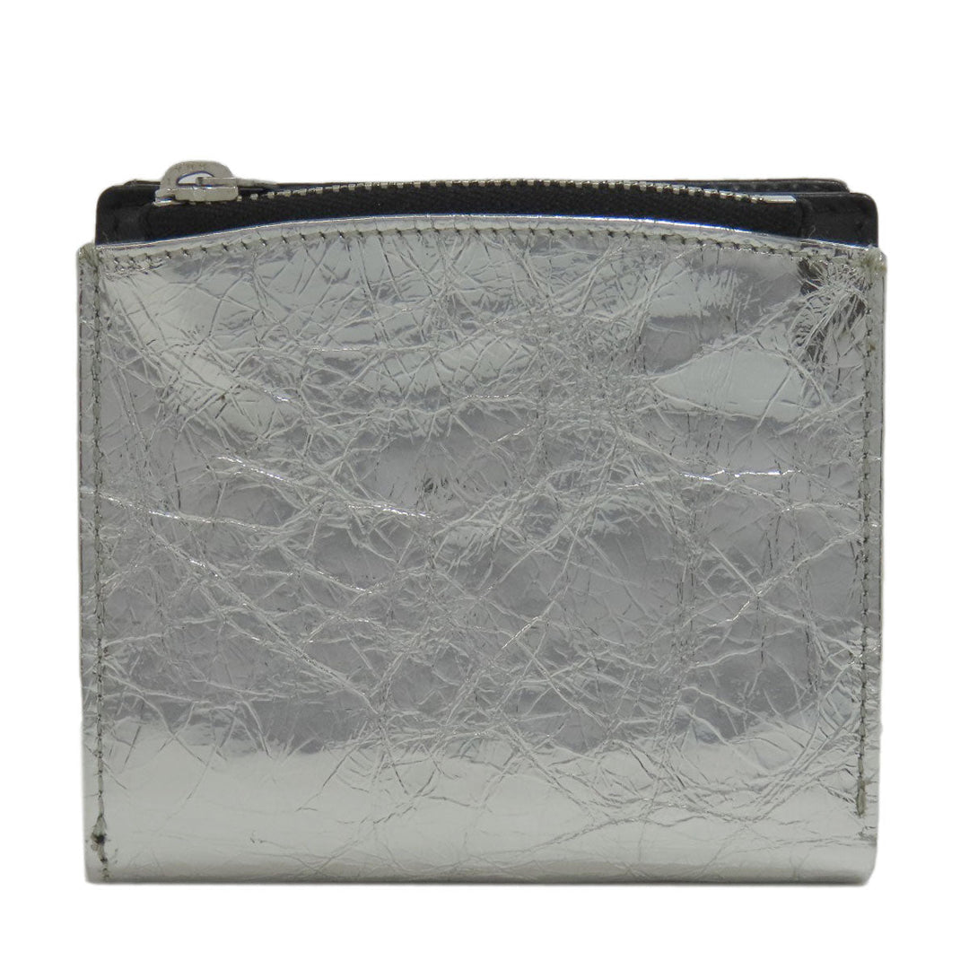 Maison Margiela Bifold Wallet leather Silver metallic Women Used Authentic