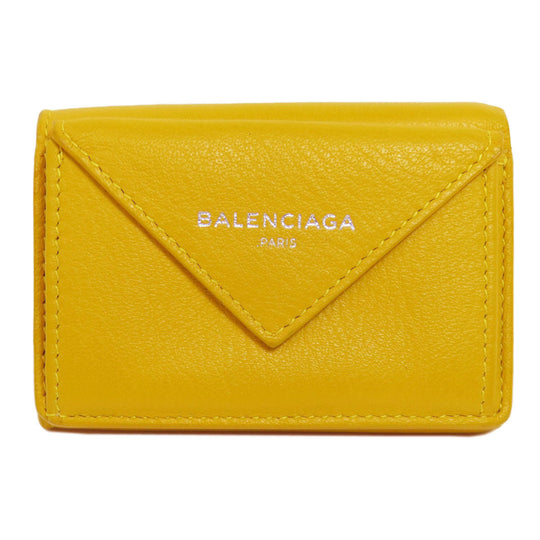 BALENCIAGA Bifold Wallet 391446 leather yellow Paper mini wallet Women Used Authentic