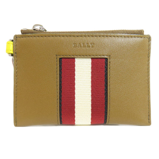 BALLY Coin case leather Brown Barry Stripe Women Used Authentic