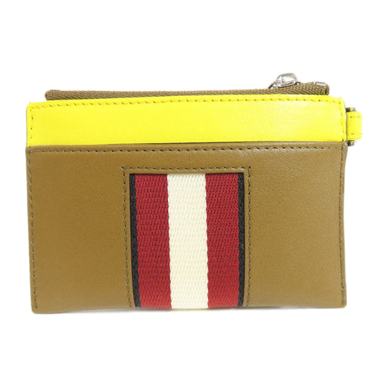 BALLY Coin case leather Brown Barry Stripe Women Used Authentic