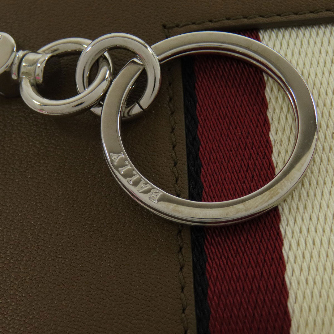BALLY Coin case leather Brown Barry Stripe Women Used Authentic
