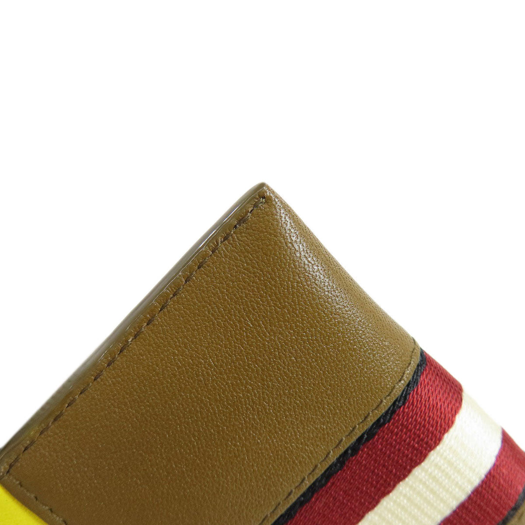 BALLY Coin case leather Brown Barry Stripe Women Used Authentic