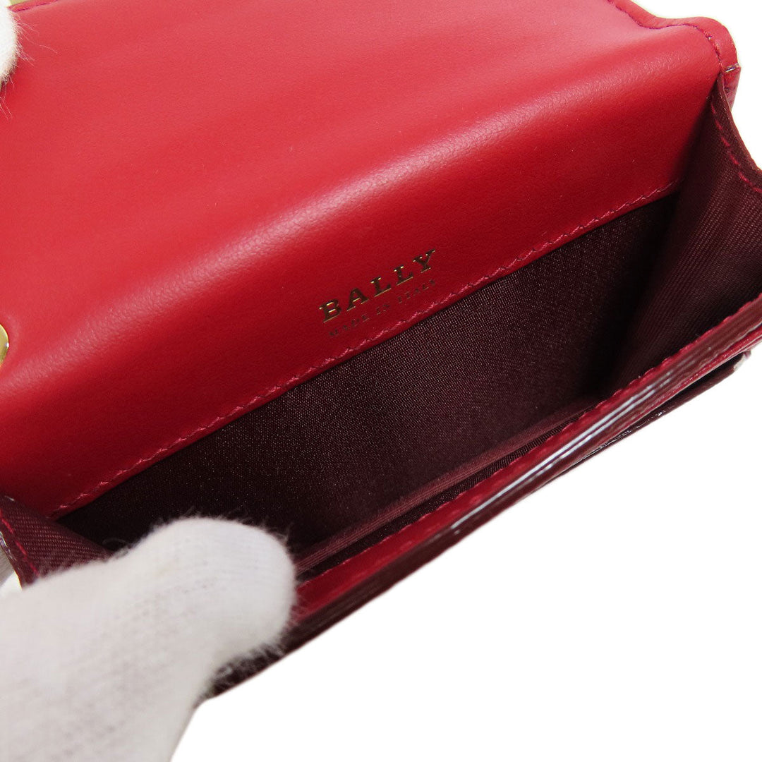 BALLY Coin case leather Red logo Women Used Authentic