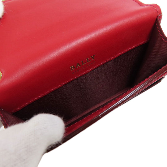 BALLY Coin case leather Red logo Women Used Authentic