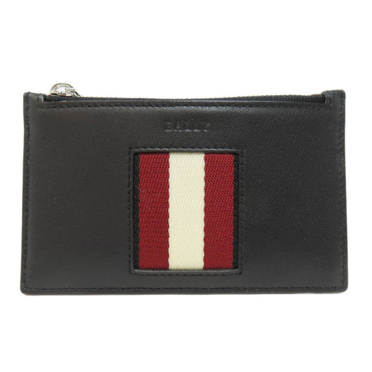 BALLY Card Case leather black Barry Stripe mens Used Authentic