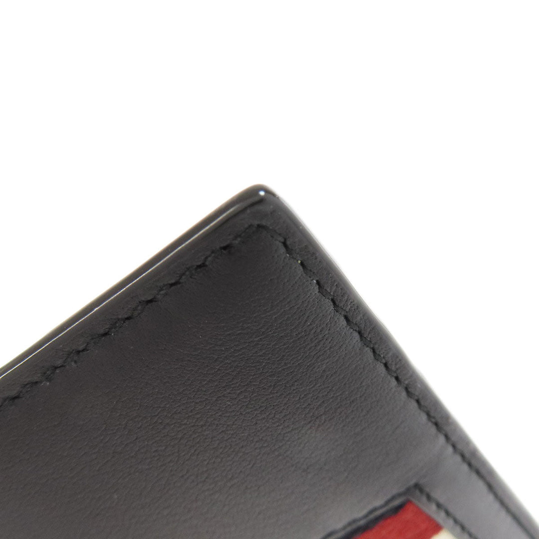 BALLY Card Case leather black Barry Stripe mens Used Authentic