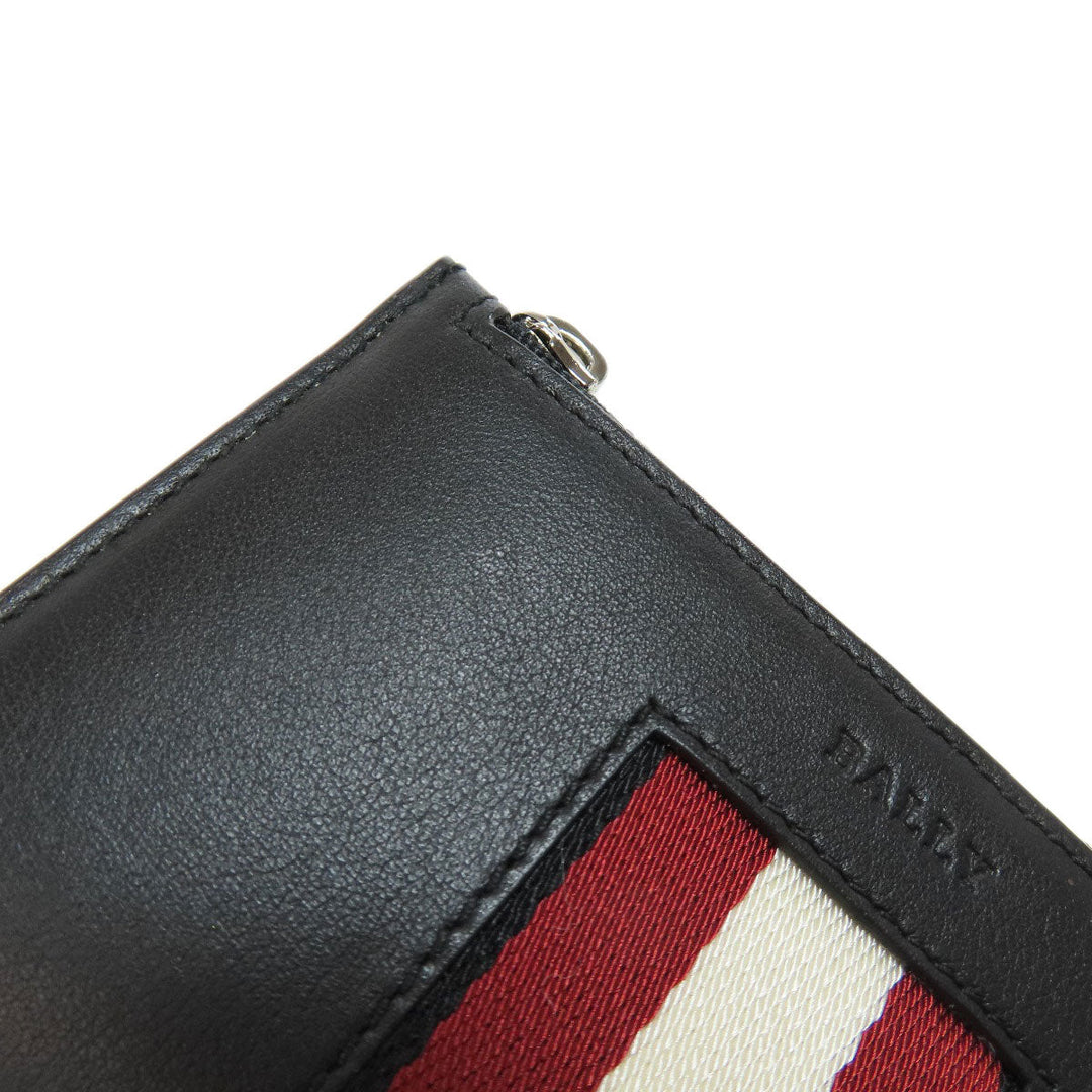 BALLY Card Case leather black Barry Stripe mens Used Authentic