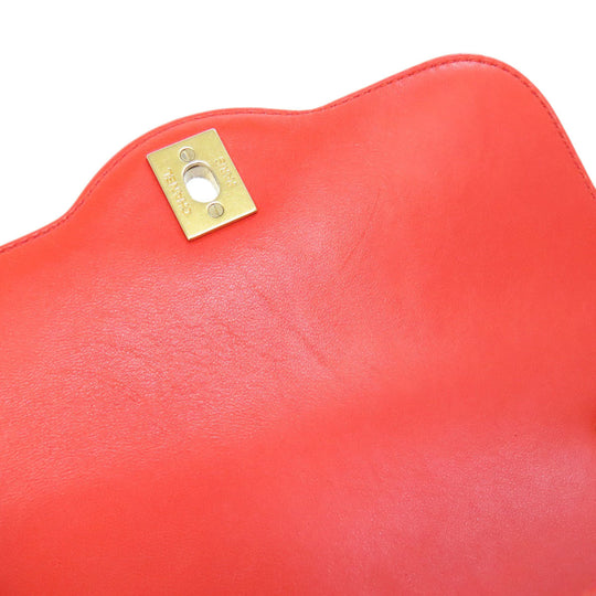 CHANEL Shoulder Bag lambskin Red ChainShoulder COCO Mark Gold Metal Women Used Authentic