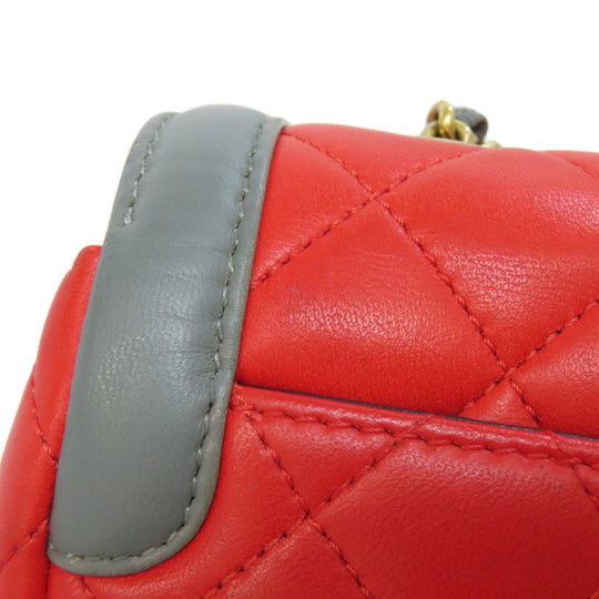 CHANEL Shoulder Bag lambskin Red ChainShoulder COCO Mark Gold Metal Women Used Authentic