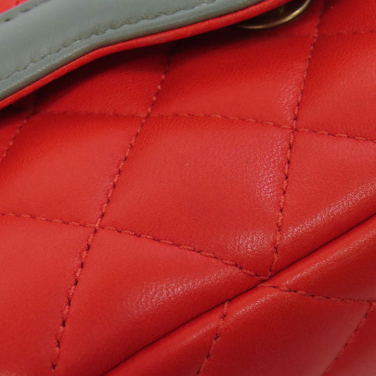 CHANEL Shoulder Bag lambskin Red ChainShoulder COCO Mark Gold Metal Women Used Authentic