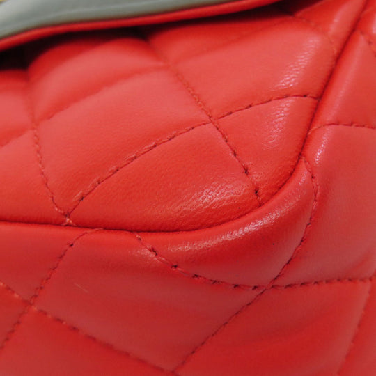 CHANEL Shoulder Bag lambskin Red ChainShoulder COCO Mark Gold Metal Women Used Authentic