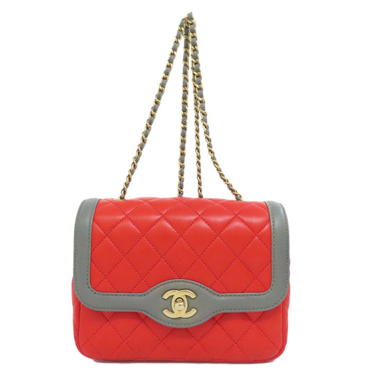 CHANEL Shoulder Bag lambskin Red ChainShoulder COCO Mark Gold Metal Women Used Authentic