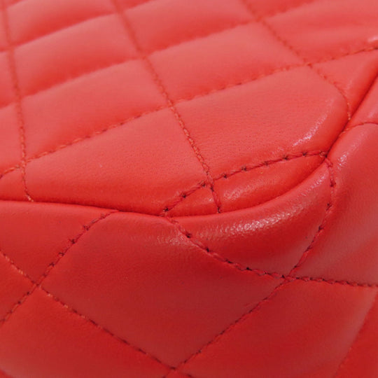 CHANEL Shoulder Bag lambskin Red ChainShoulder COCO Mark Gold Metal Women Used Authentic